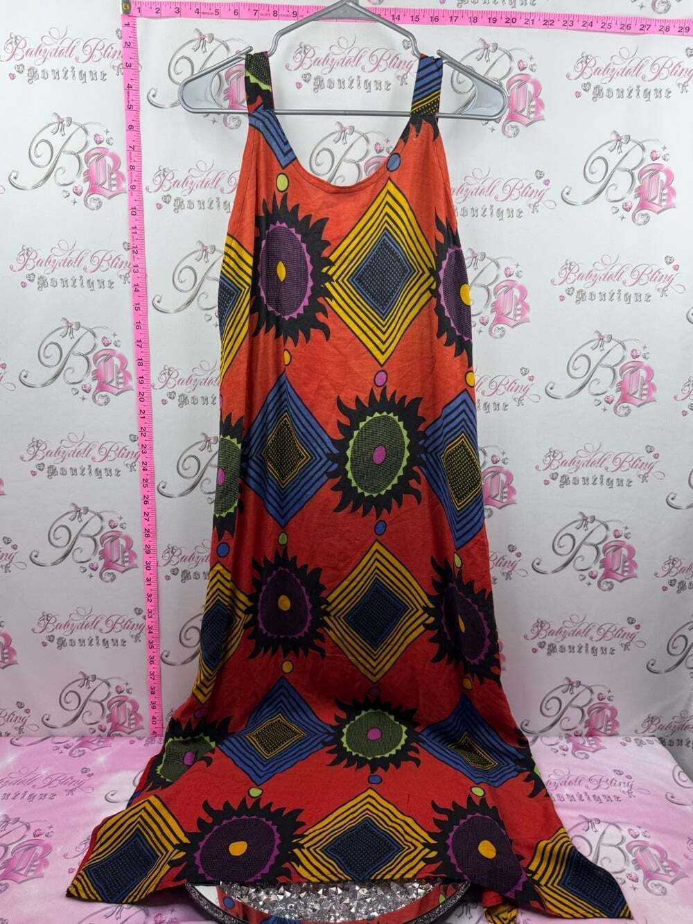 Dress long soft Vibrant orange Red Geometric & Floral Maxi Dress